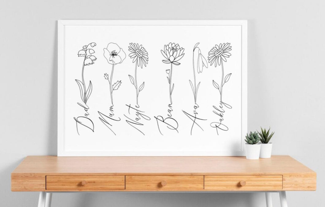 Personalized Birth Flowers in a Row